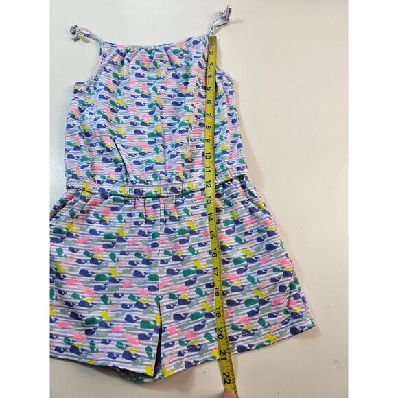 Vineyard Vines EUC girls pocket romper sz S 7-8 whale all over print multicolor - Picture 8 of 9